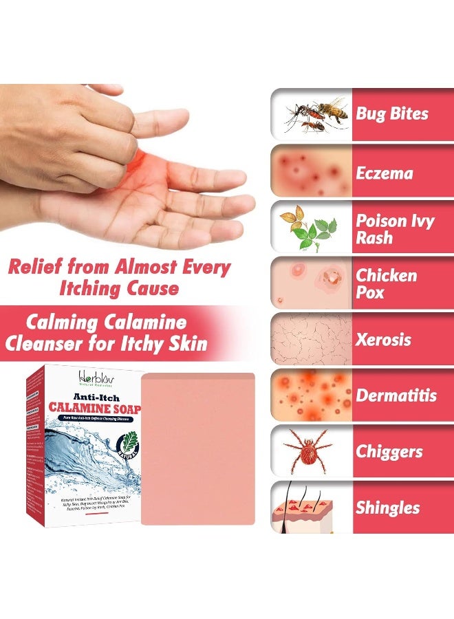 Herblov Natural Instant Itch Relief Soap Bar - Calming Calamine Soap for Itchy Skin, Bug Insect Mosquito or Ant Bite, Eczema, Poison Ivy Rash, Chicken Pox - Pure Raw Anti-Itch Defense Cleansing Skincare - Image 2